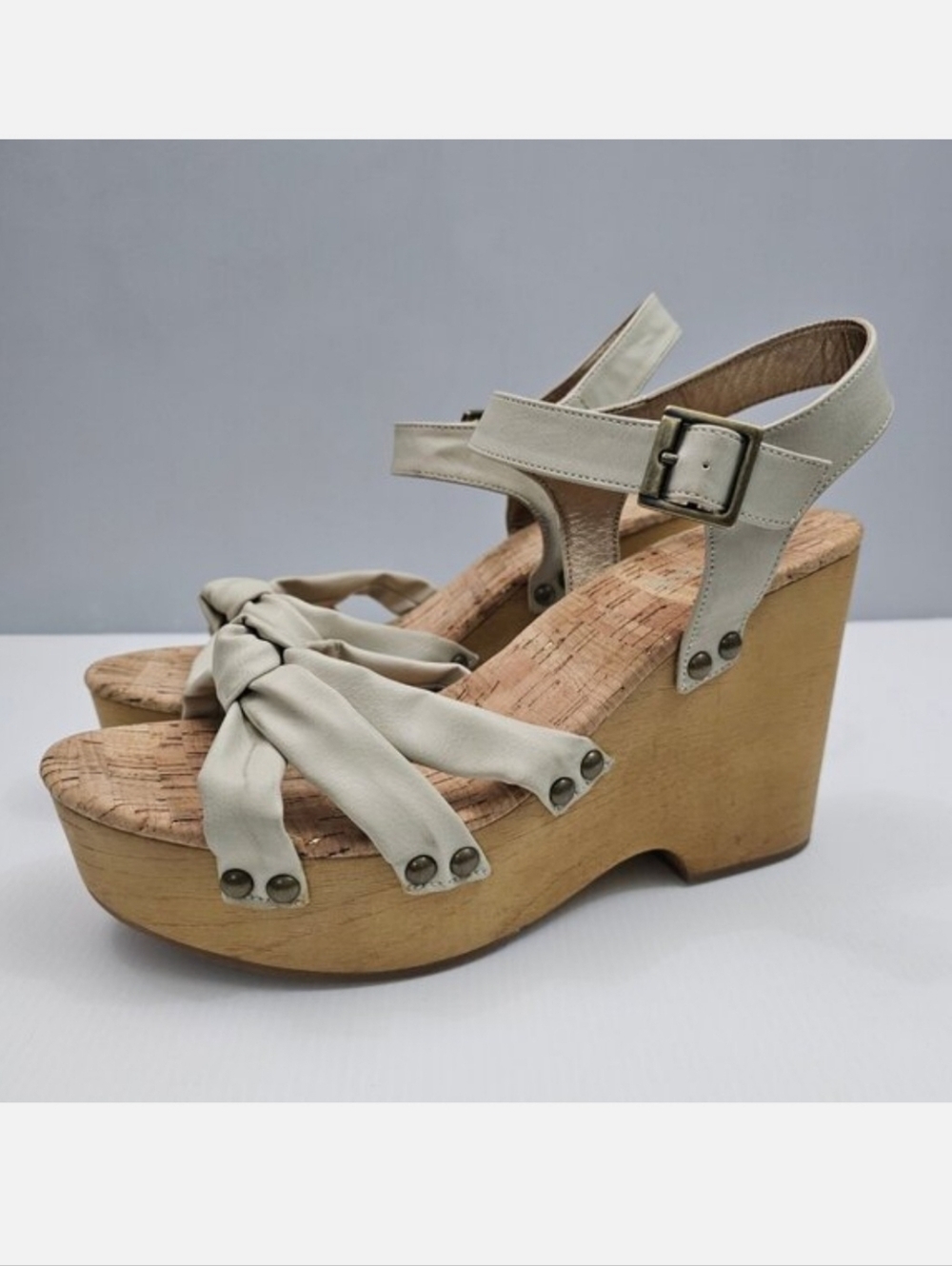 Korks By Kork Ease Dawson Platform Wedge Sandal Womens 11 Beige Wooden NEW
